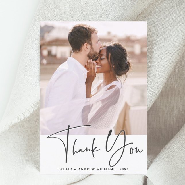 Stylish Calligraphy Wedding Thank You Photo Card (Creator Uploaded)