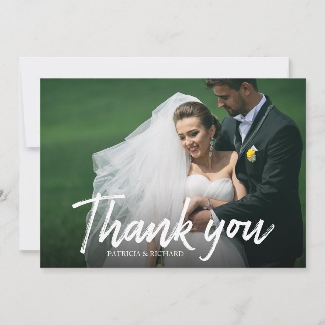 Stylish Calligraphy Wedding Thank You Photo Card (Front)