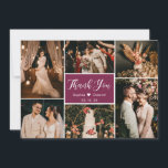 Stylish Callygraphy 6 Photo Collage Wedding Thank You Card<br><div class="desc">Stylish, Elegant, Burgundy Hand Lettered Wedding Multi Photo Collage Thank You Card. Stylish wedding thank you card template featuring six (6) photo on the front and one (1) photo on the back side. With the text "thank you" in a swirly hand lettered calligraphy script font in white on wine red...</div>