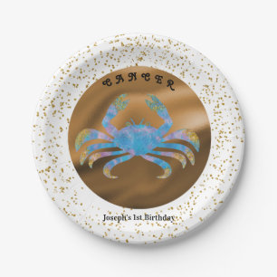 Stylish Cancer 1st Birthday & Gold Confetti  Paper Paper Plate