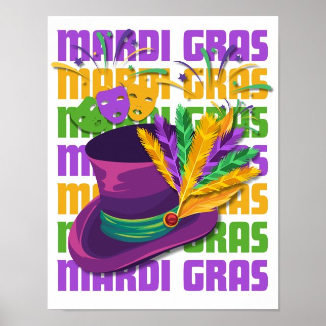 Stylish Capuchon Top Hat MARDI GRAS Poster (Front)