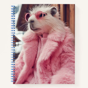 Stylish Capybara in Pink Fur Coat and Sunglasses Notebook
