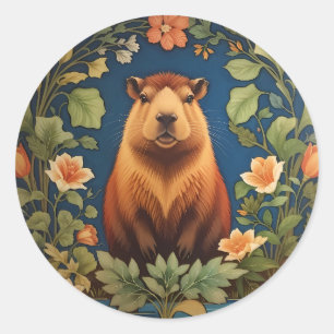 Stylish Capybara - Inspired by William Morris Classic Round Sticker