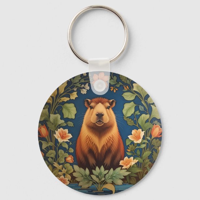 Stylish Capybara - Inspired by William Morris Key Ring (Front)