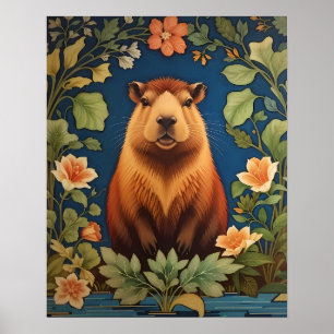Stylish Capybara - Inspired by William Morris Poster