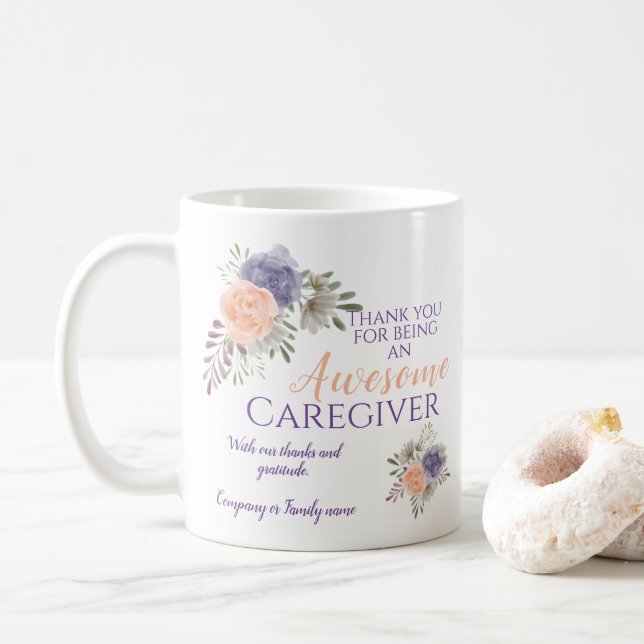 Stylish Caregiver Thank You Appreciation Floral  Coffee Mug (With Donut)