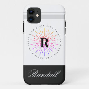 Stylish Carpe Diem Sun Symbol Monogram Name iPhone 11 Case