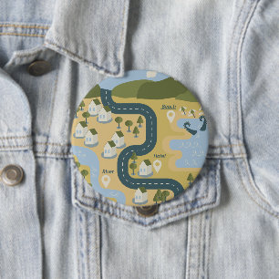 Stylish cartoon landscape vacation travel map 10 cm round badge