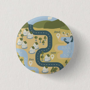 Stylish cartoon landscape vacation travel map 3 cm round badge