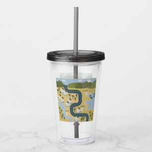 Stylish cartoon landscape vacation travel map acrylic tumbler