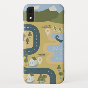 Stylish cartoon landscape vacation travel map iPhone XR case