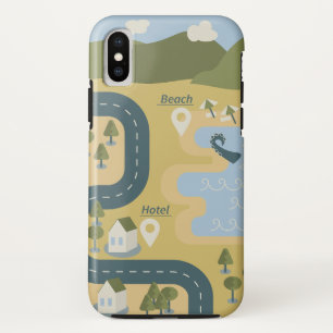 Stylish cartoon landscape vacation travel map iPhone x case