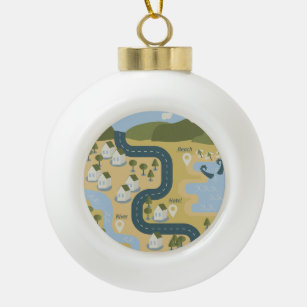 Stylish cartoon landscape vacation travel map ceramic ball christmas ornament