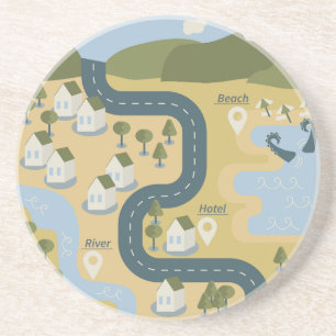 Stylish cartoon landscape vacation travel map coaster