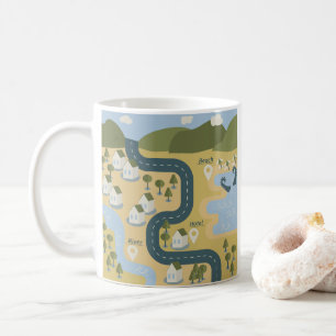 Stylish cartoon landscape vacation travel map coffee mug