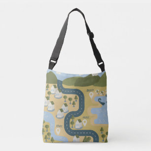 Stylish cartoon landscape vacation travel map crossbody bag