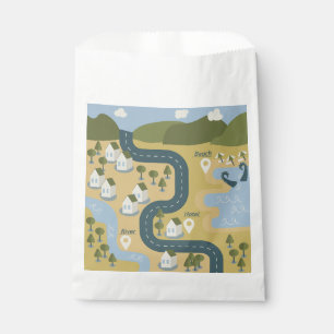 Stylish cartoon landscape vacation travel map favour bags
