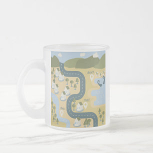Stylish cartoon landscape vacation travel map frosted glass coffee mug