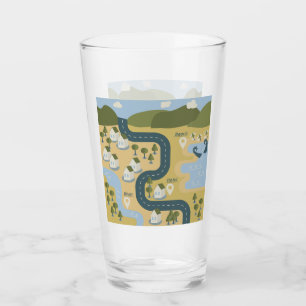 Stylish cartoon landscape vacation travel map glass