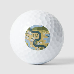Stylish cartoon landscape vacation travel map golf balls