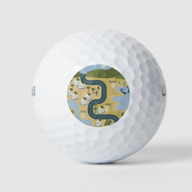 Stylish cartoon landscape vacation travel map golf balls (Front)