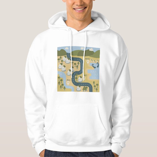 Stylish cartoon landscape vacation travel map hoodie (Front)