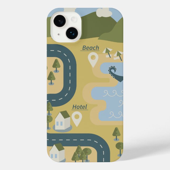 Stylish cartoon landscape vacation travel map iPhone case (Back)