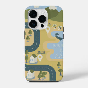 Stylish cartoon landscape vacation travel map iPhone 14 pro case