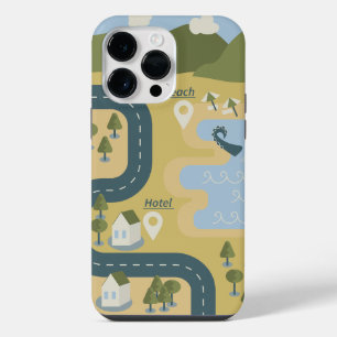 Stylish cartoon landscape vacation travel map iPhone 14 pro max case