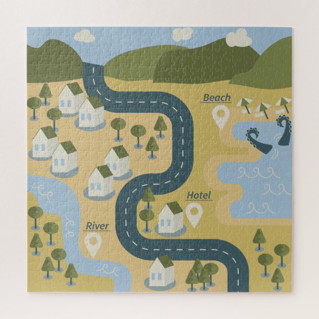 Stylish cartoon landscape vacation travel map jigsaw puzzle (Vertical)