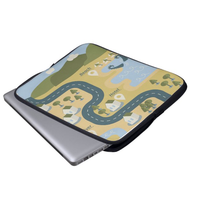 Stylish cartoon landscape vacation travel map laptop sleeve (Front Bottom)