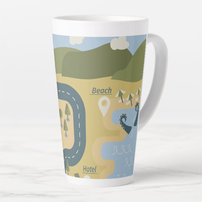 Stylish cartoon landscape vacation travel map latte mug (Right Angle)