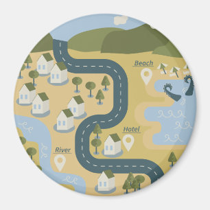 Stylish cartoon landscape vacation travel map magnet