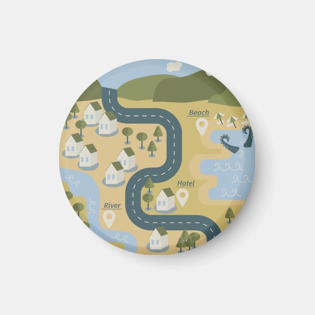 Stylish cartoon landscape vacation travel map magnet (Front)
