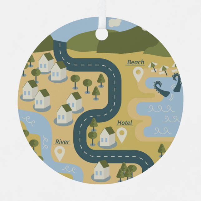 Stylish cartoon landscape vacation travel map metal tree decoration (Front)