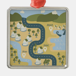 Stylish cartoon landscape vacation travel map metal tree decoration