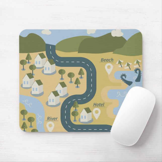 Stylish cartoon landscape vacation travel map mouse mat (With Mouse)