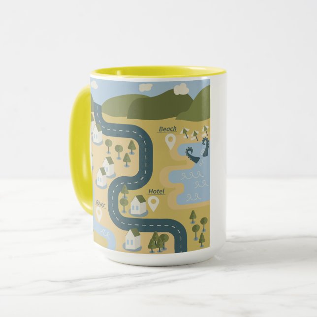 Stylish cartoon landscape vacation travel map mug (Front Left)