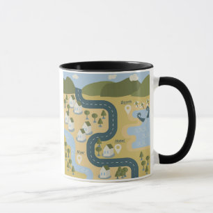 Stylish cartoon landscape vacation travel map mug