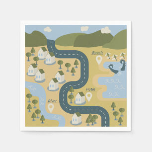 Stylish cartoon landscape vacation travel map napkin