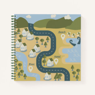Stylish cartoon landscape vacation travel map notebook