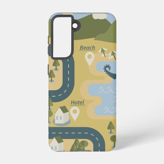 Stylish cartoon landscape vacation travel map samsung galaxy s21 case (Back)