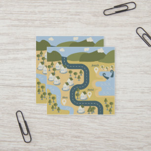 Stylish cartoon landscape vacation travel map square business card