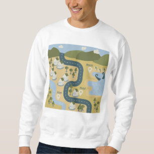 Stylish cartoon landscape vacation travel map sweatshirt