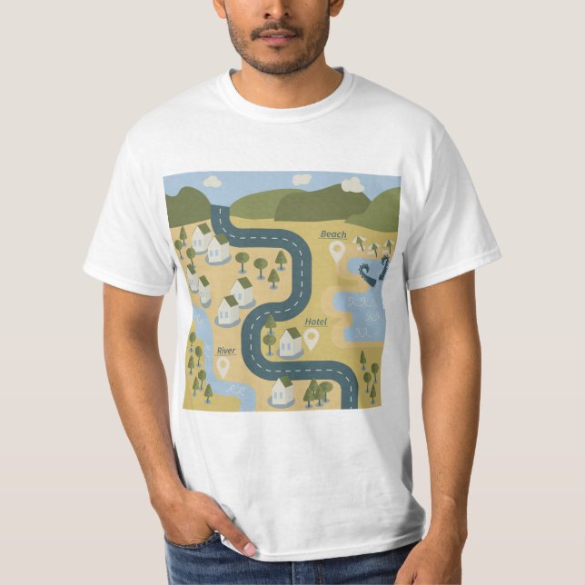 Stylish cartoon landscape vacation travel map T-Shirt (Front)
