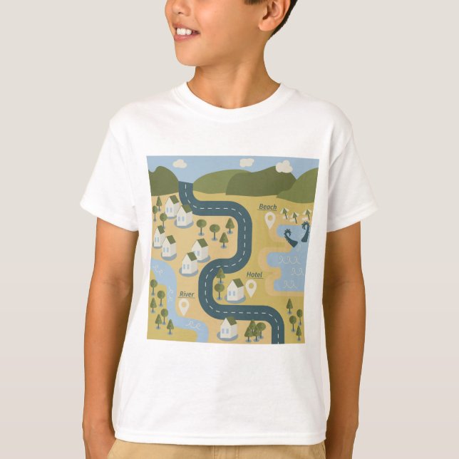 Stylish cartoon landscape vacation travel map T-Shirt (Front)
