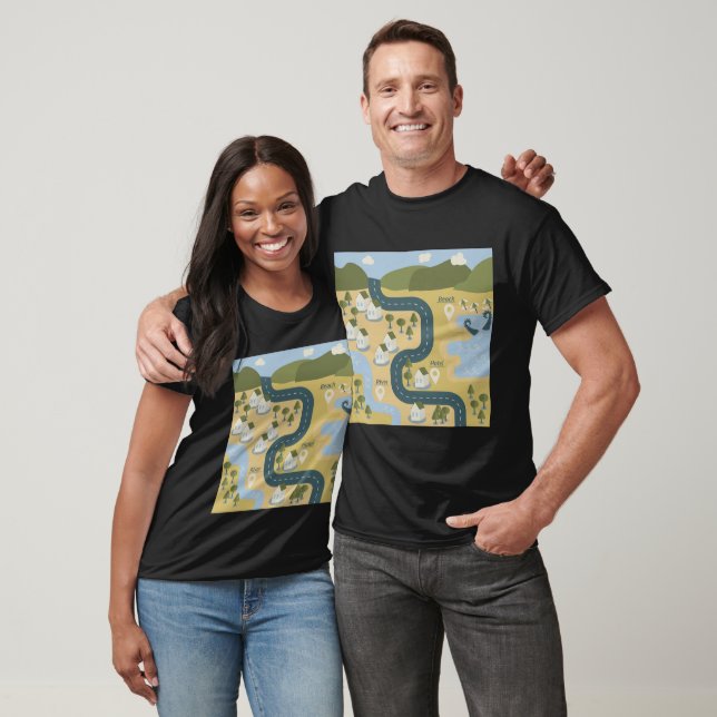 Stylish cartoon landscape vacation travel map T-Shirt (Unisex)