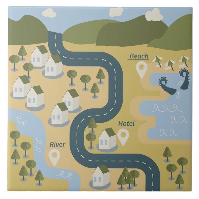 Stylish cartoon landscape vacation travel map tile (Front)