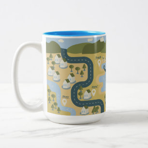 Stylish cartoon landscape vacation travel map Two-Tone coffee mug
