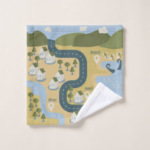Stylish cartoon landscape vacation travel map wash cloth